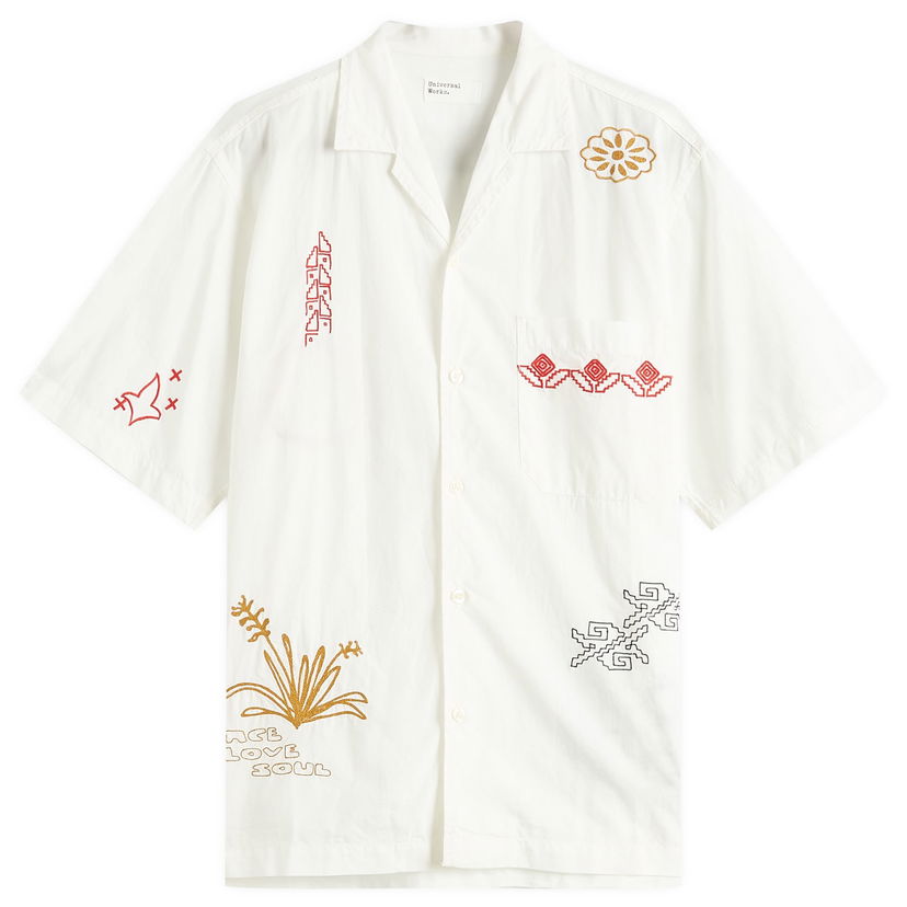 Paita Universal Works Embroidered Minari Vacation Shirt, Size Large Valkoinen | P32066-ECR