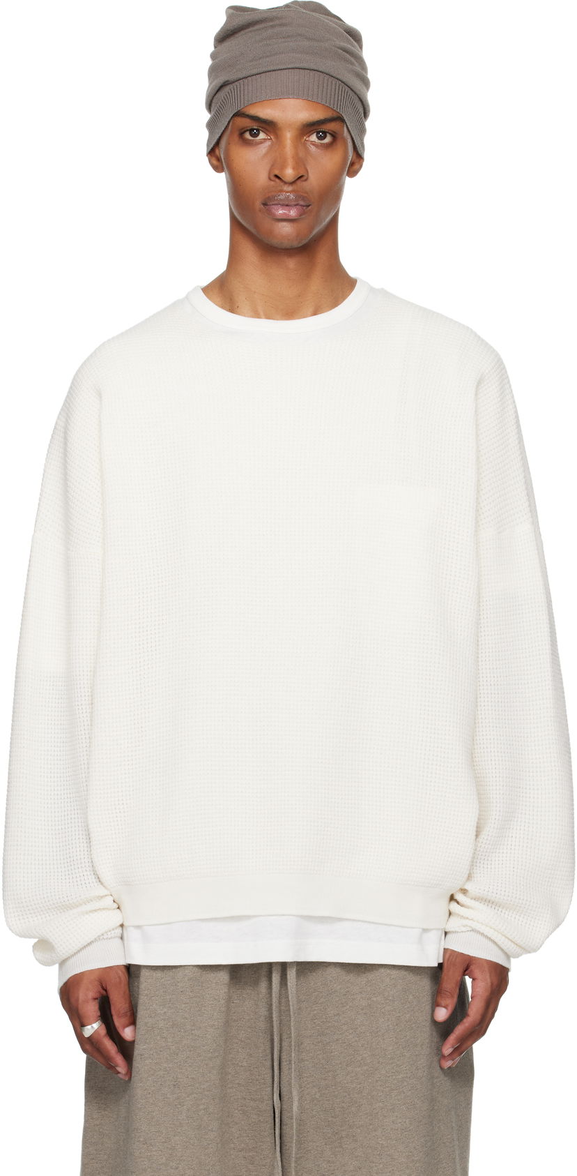Huppari Fear of God Fear of God ESSENTIALS Waffle Long Sleeve Crewneck Sweatshirt Valkoinen | 192SP256164F