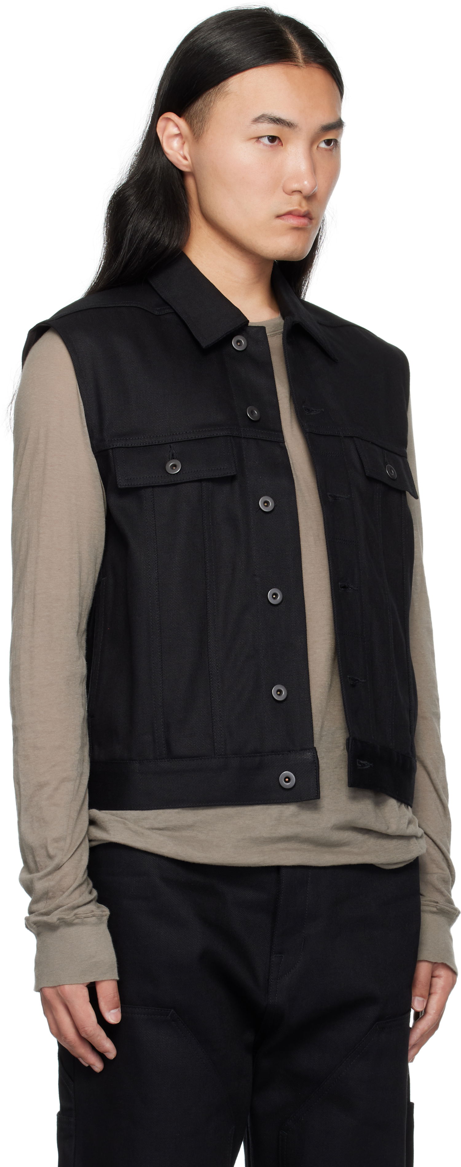 Liivi Rick Owens Rick Owens DRKSHDW Hollywood SL Trucker Denim Vest Musta | DL01E6798 BLKJP, 1