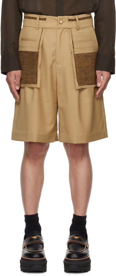 Shortsit Feng Chen Wang Feng Chen Wang Deconstructed Patchwork Shorts Beige | FUS19ST02K, 0