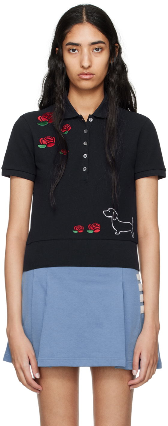 Poolopaita Thom Browne Hector & Rose Embroidered Polo Musta | FJP096E-00050