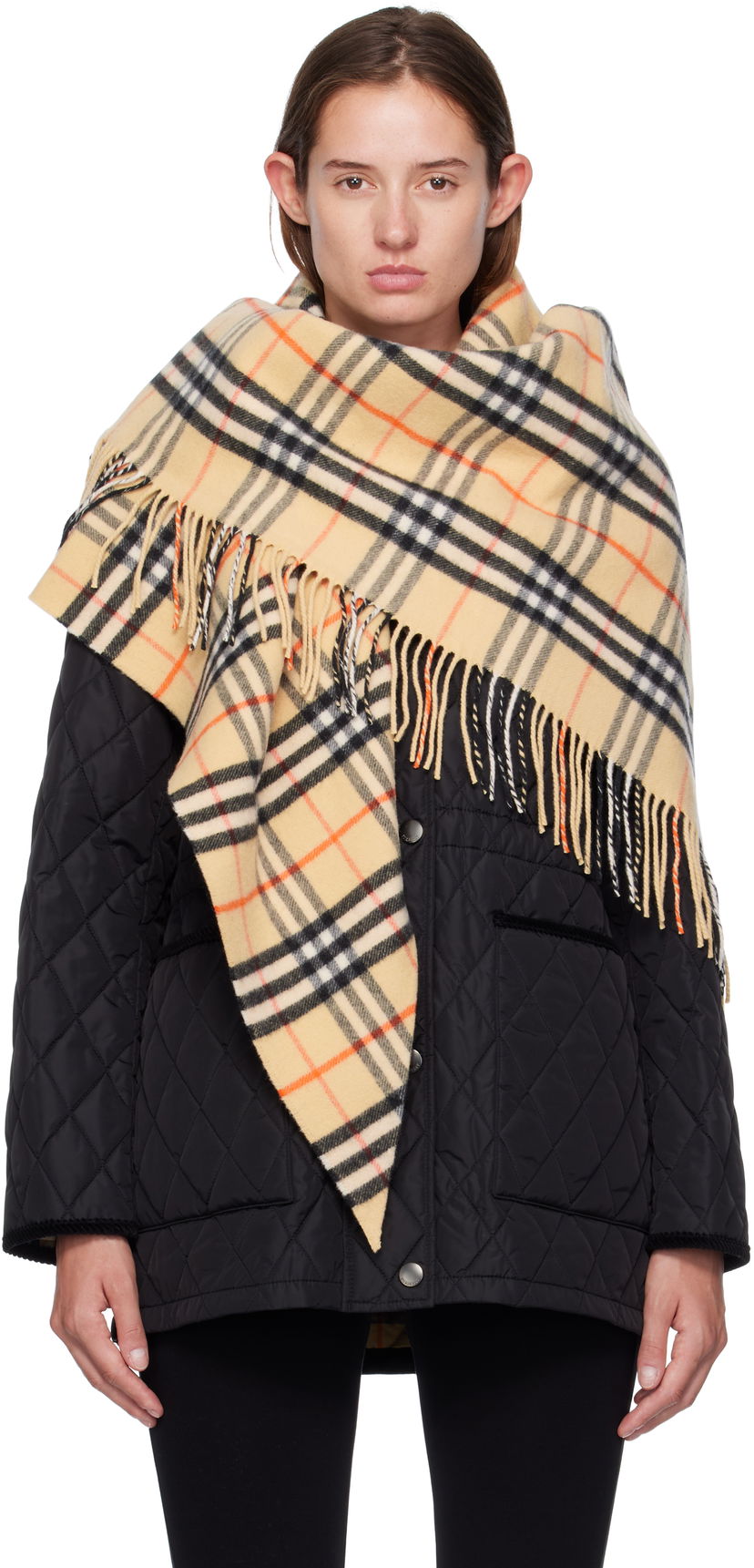 Huivi Burberry Burberry Check Wool Cashmere Cape Beige | 8113128