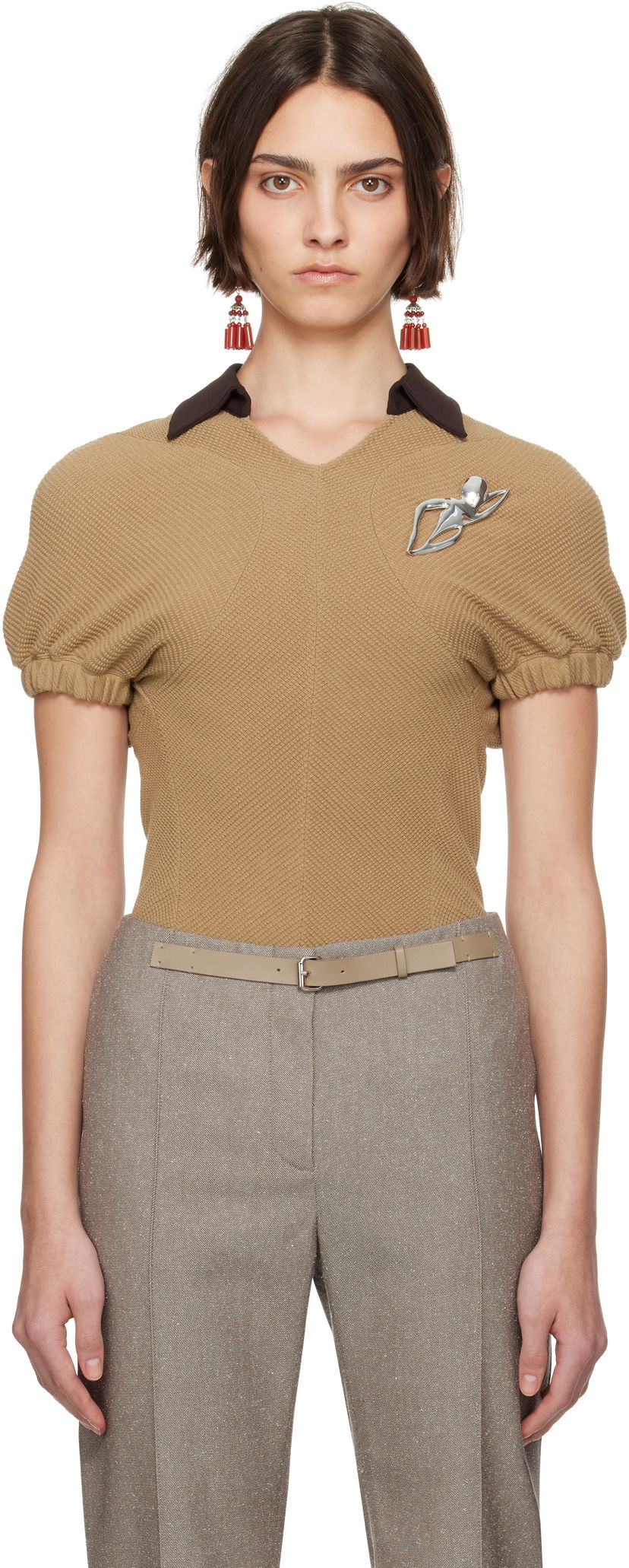 Villapaita Tory Burch Tory Burch Short Sleeve Knit Polo Beige | 173370-965