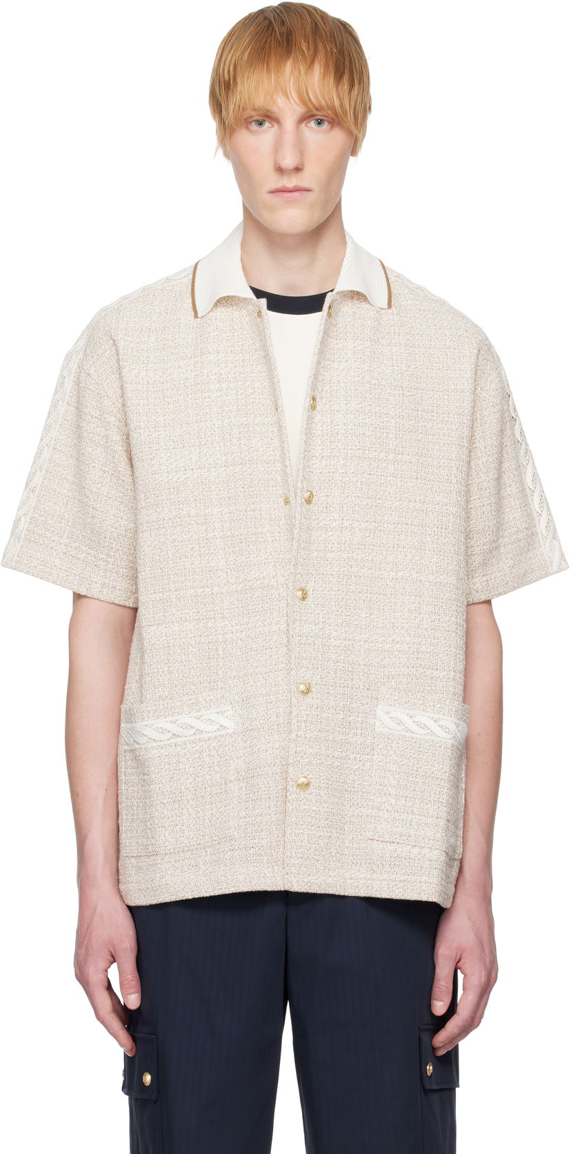 Paita Drôle de Monsieur Drôle De Monsieur 'La Chemise Tweed' Button-Up Shirt Beige | G-SH216-CO186-BG