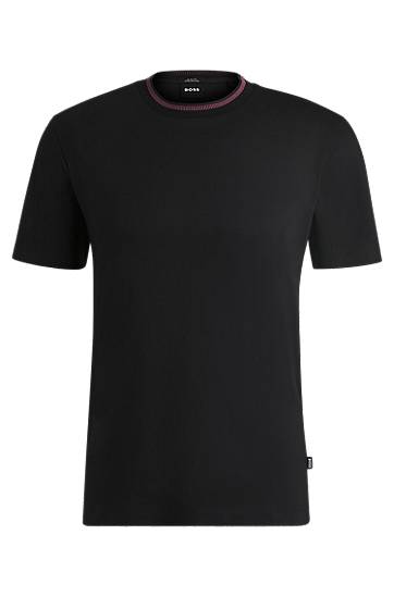 T-paita BOSS Slim Fit Mercerized Cotton Tee with Collar Stripe Musta | 50531793