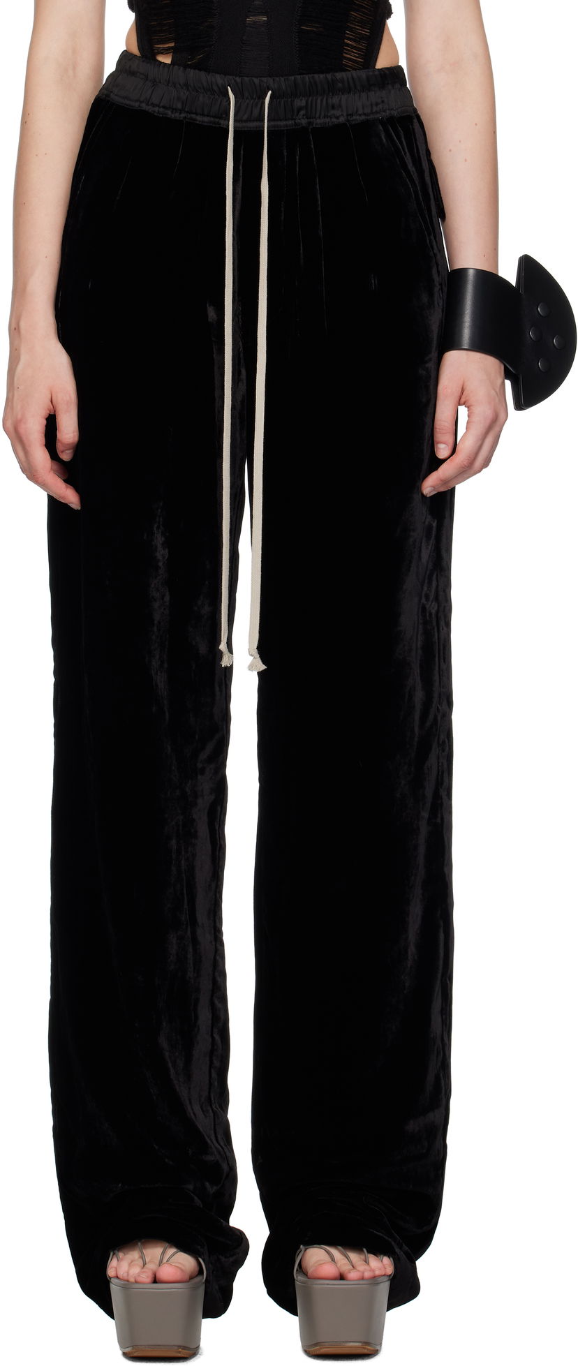 Housut Rick Owens Rick Owens Dietrich Drawstring Velvet Trousers Musta | RP02E4325 V