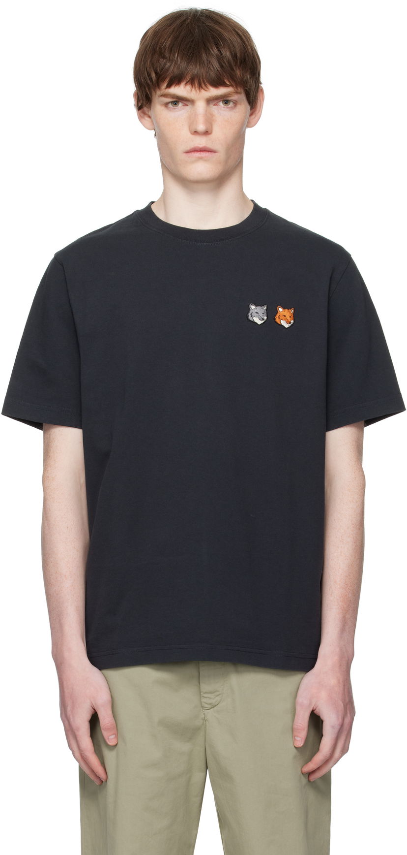 T-paita MAISON KITSUNÉ Maison Kitsuné Double Fox Head Comfort T-Shirt Musta | OM011CFKJ0118