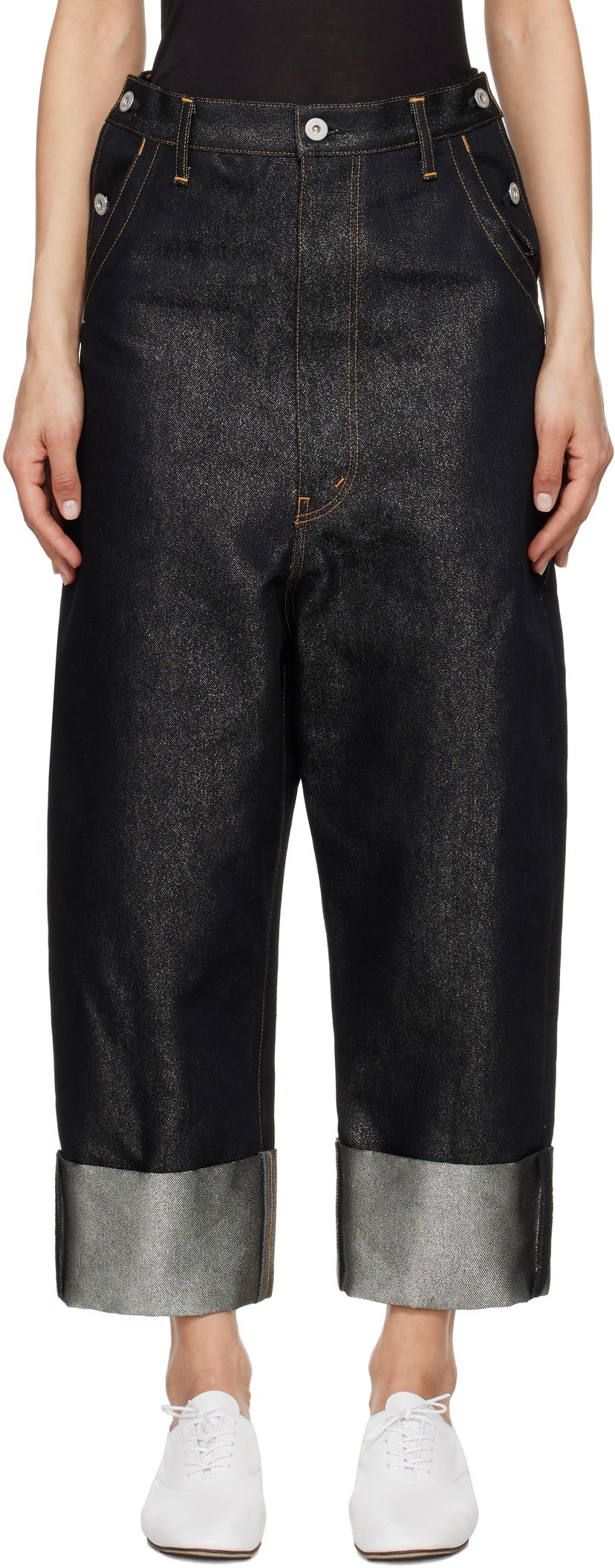 Jeans Junya Watanabe Junya Watanabe Glitter Denim Cropped Jeans Musta | JO-P018-051-1