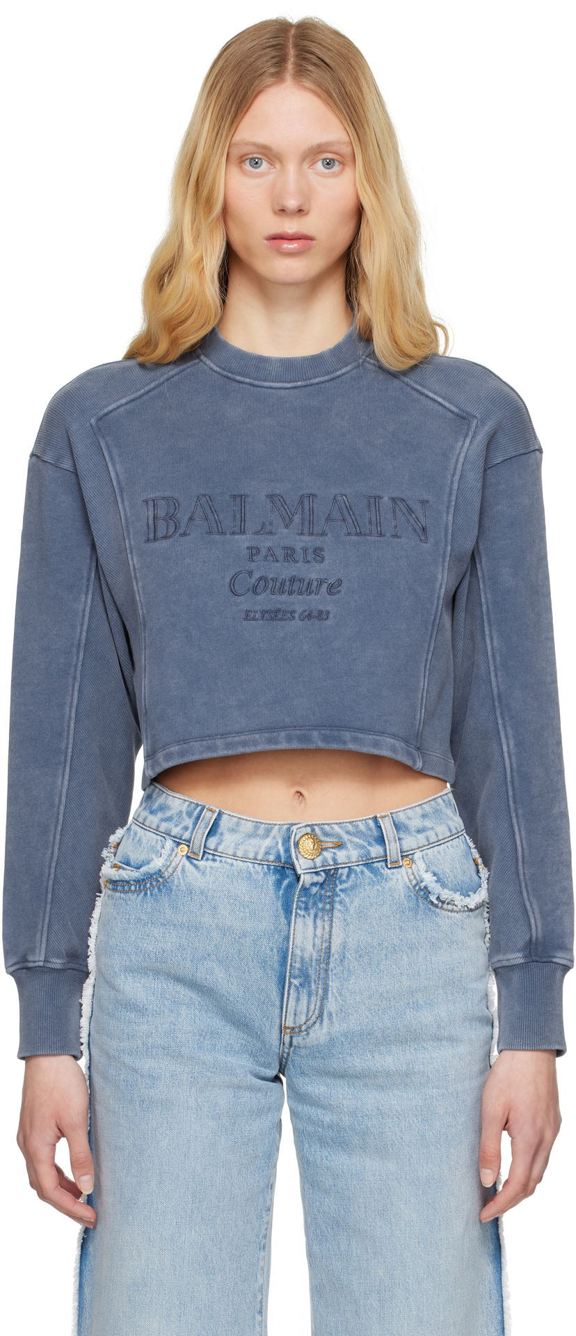 Villapaita Balmain Balmain 'Couture' Cropped Embroidered Sweatshirt Sininen | EF1JO076BC96