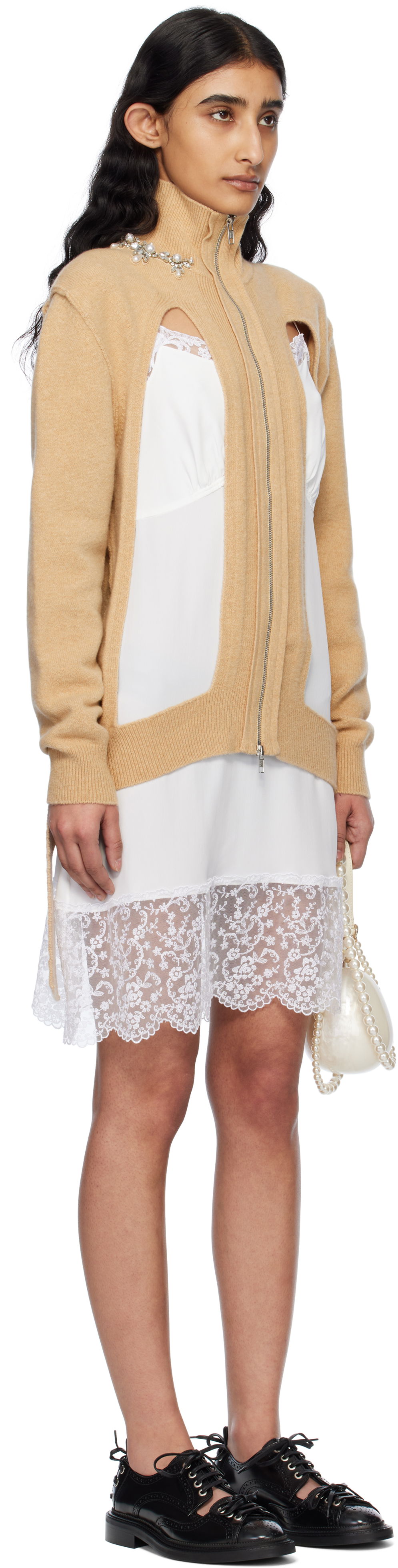 Mekko Simone Rocha Simone Rocha Embellished Window Zip Cardigan Beige | LMK4BW 0660, 1