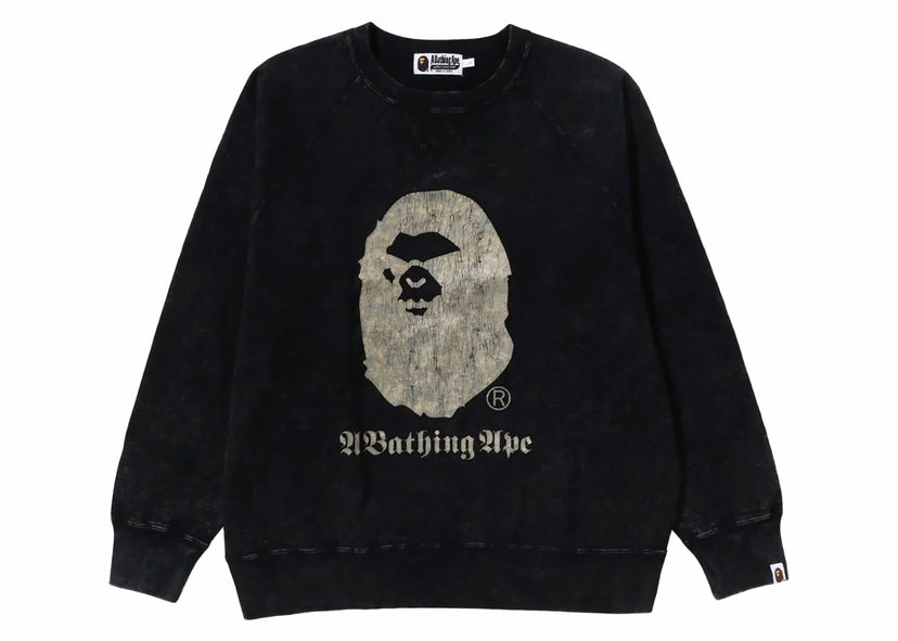 Huppari BAPE BAPE A Bathing Ape Overdye Relaxed Fit Crewneck Black Musta | 1K30-113-015