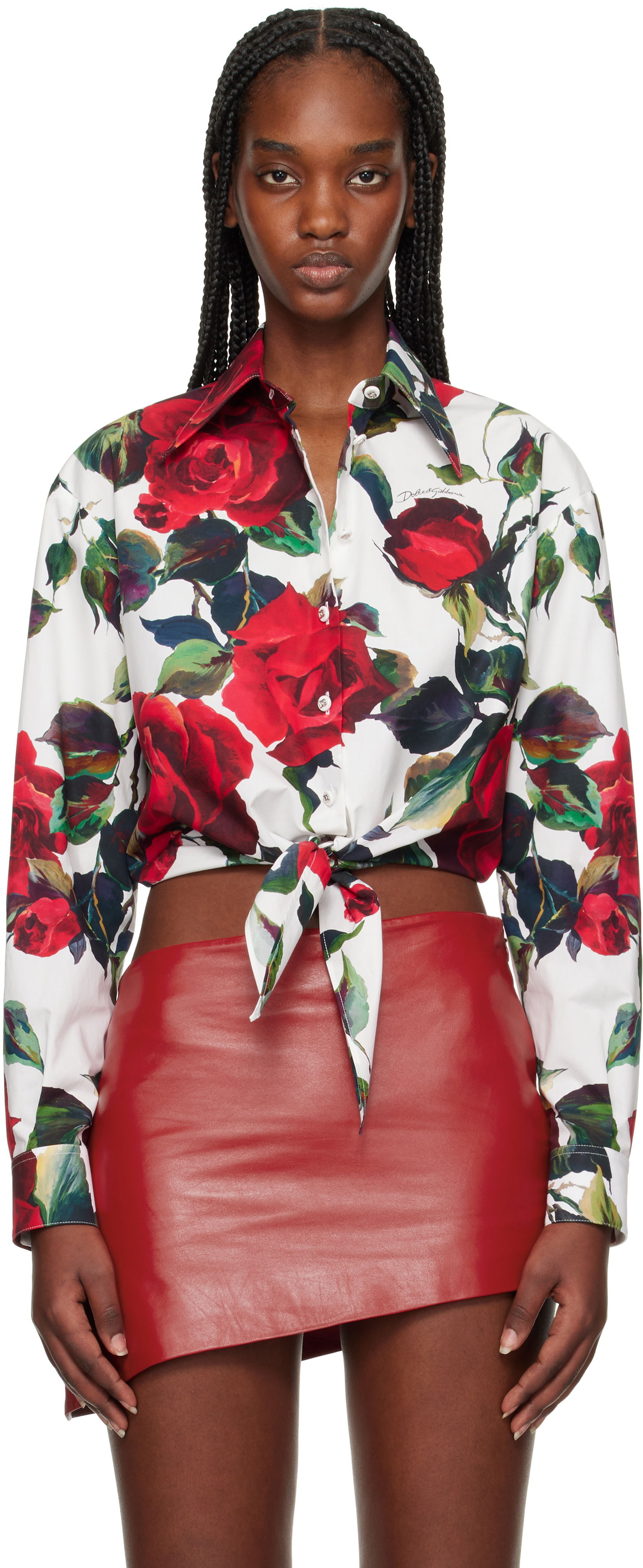 Paita Dolce & Gabbana Dolce&Gabbana Rose Print Tie Front Shirt Valkoinen | F5S65T HS5S2, 0