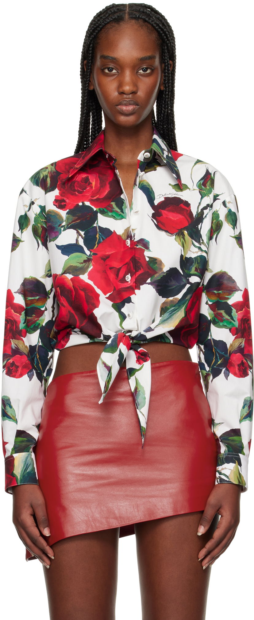 Paita Dolce & Gabbana Dolce&Gabbana Rose Print Tie Front Shirt Valkoinen | F5S65T HS5S2