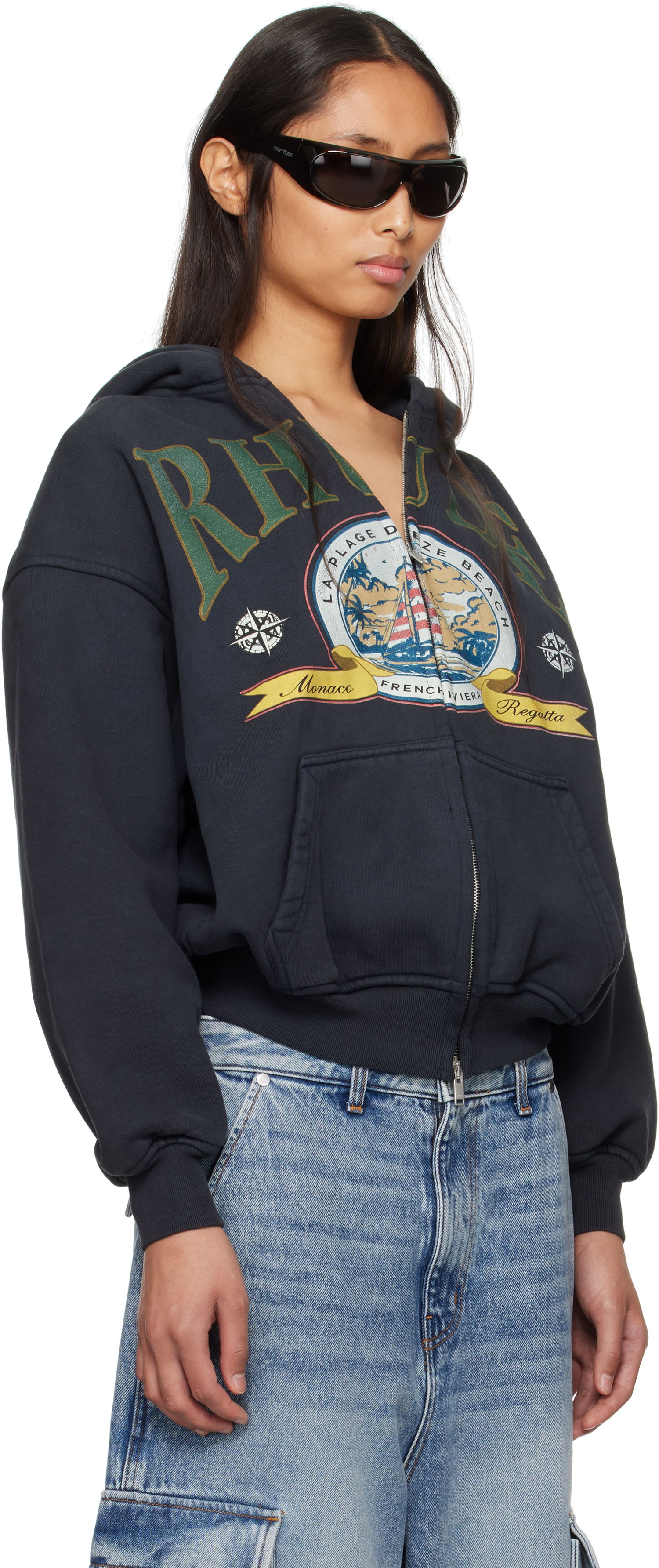 Huppari Rhude Rhude Monaco Regatta Graphic Full-Zip Hoodie Musta | RHSS25HO09012, 1