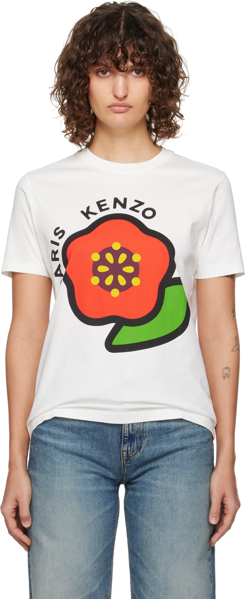T-paita KENZO Pop Flower Graphic Loose T-Shirt Valkoinen | FF52TS1684SO