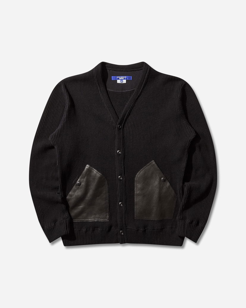 Villapaita Junya Watanabe Junya Watanabe Ribbed Knit Wool Cardigan with Leather Pockets Musta | WP-T011-W25 1