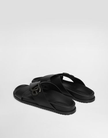 Asusteet Dolce & Gabbana Dolce & Gabbana Calfskin Slides with DG Logo Musta | A80525A9Q6780999, 2