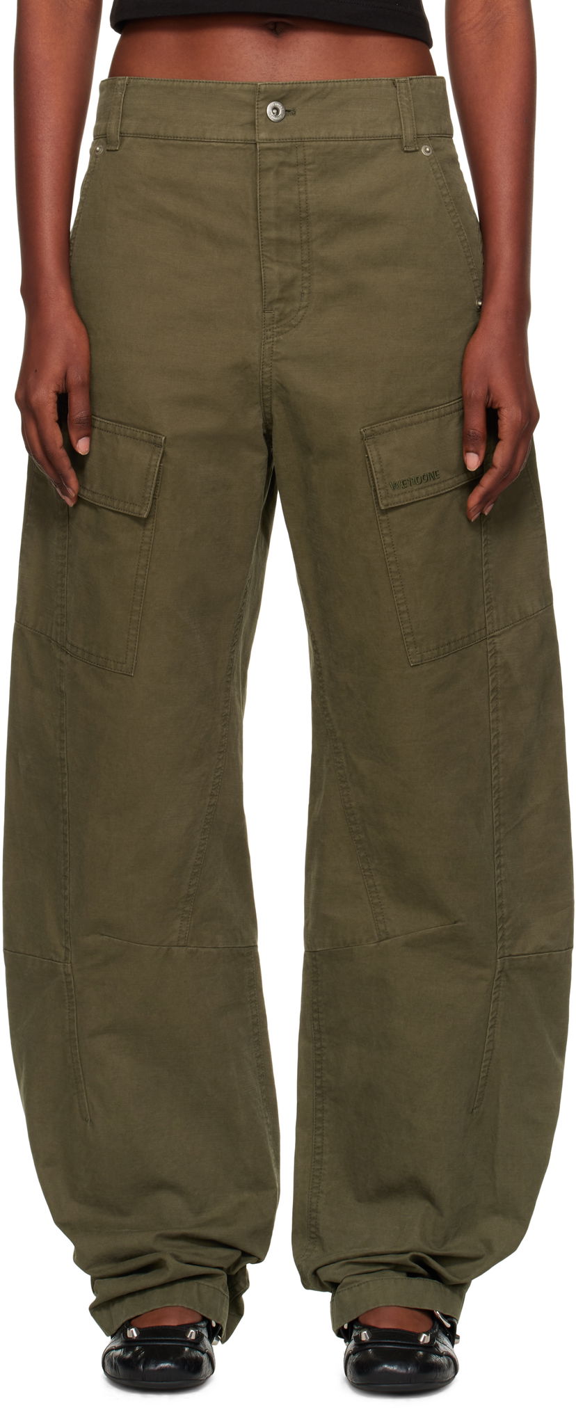 Cargo housut We11done We11done Curved Cargo Trousers Vihreä | WD-PT2-25-216-W-KK