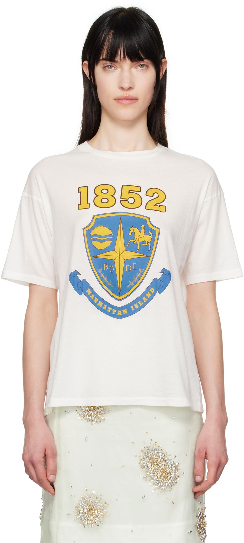 T-paita Bode Bode Crest Boxy T-Shirt Valkoinen | MRS25CS008