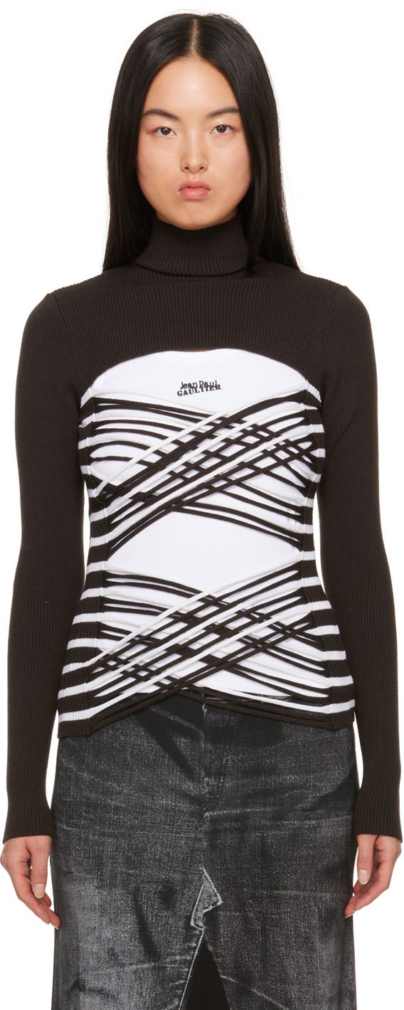 Villapaita Jean Paul Gaultier Jean Paul Gaultier Striped Turtleneck Top Musta | 23/15-F-PL038-M056-6001