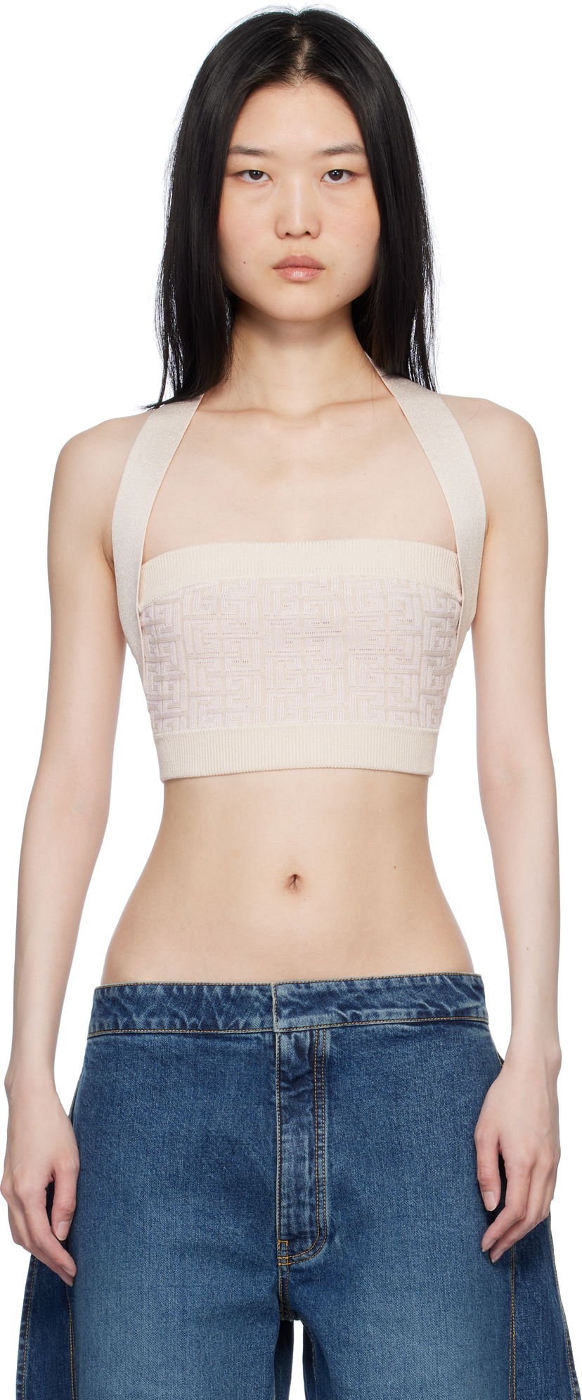 Tankkitoppi Balmain Labyrinth Monogram Tank Top Beige | EF1AA025KI02