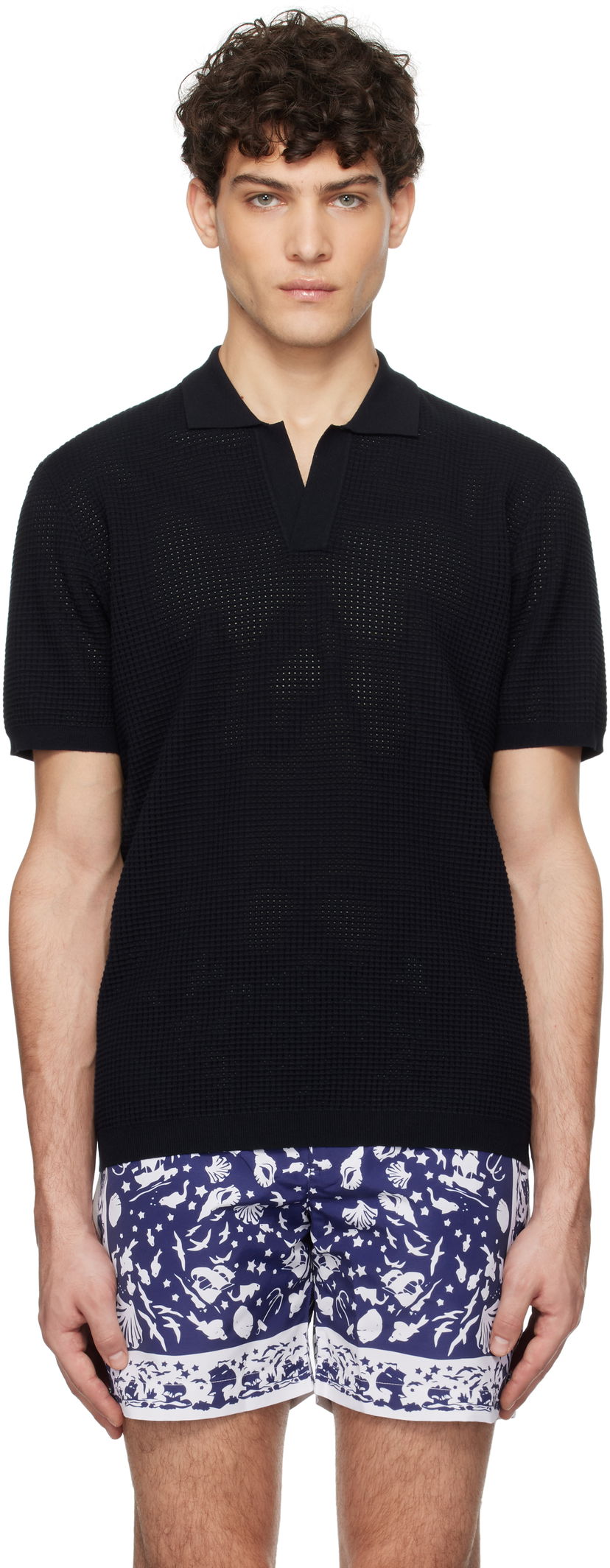 Poolopaita Orlebar Brown Orlebar Brown Roddy Open Knit Polo Musta | 277989