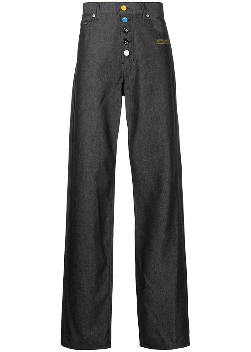Jeans Off-White Slogan Print Straight Leg Jeans Musta | OMYA131F21DEN0011018