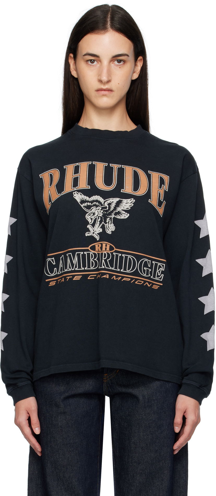 T-paita Rhude Rhude 'Cambridge State Champs' Long Sleeve T-Shirt Musta | RHPF25TT15012
