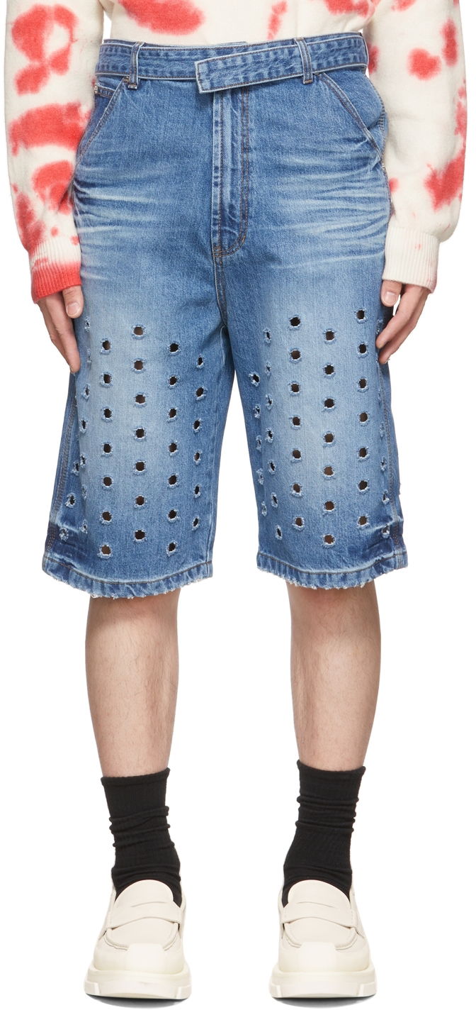 Shortsit We11done Denim Cut-Out Shorts Sininen | WD-DP1-22-358-M-BL