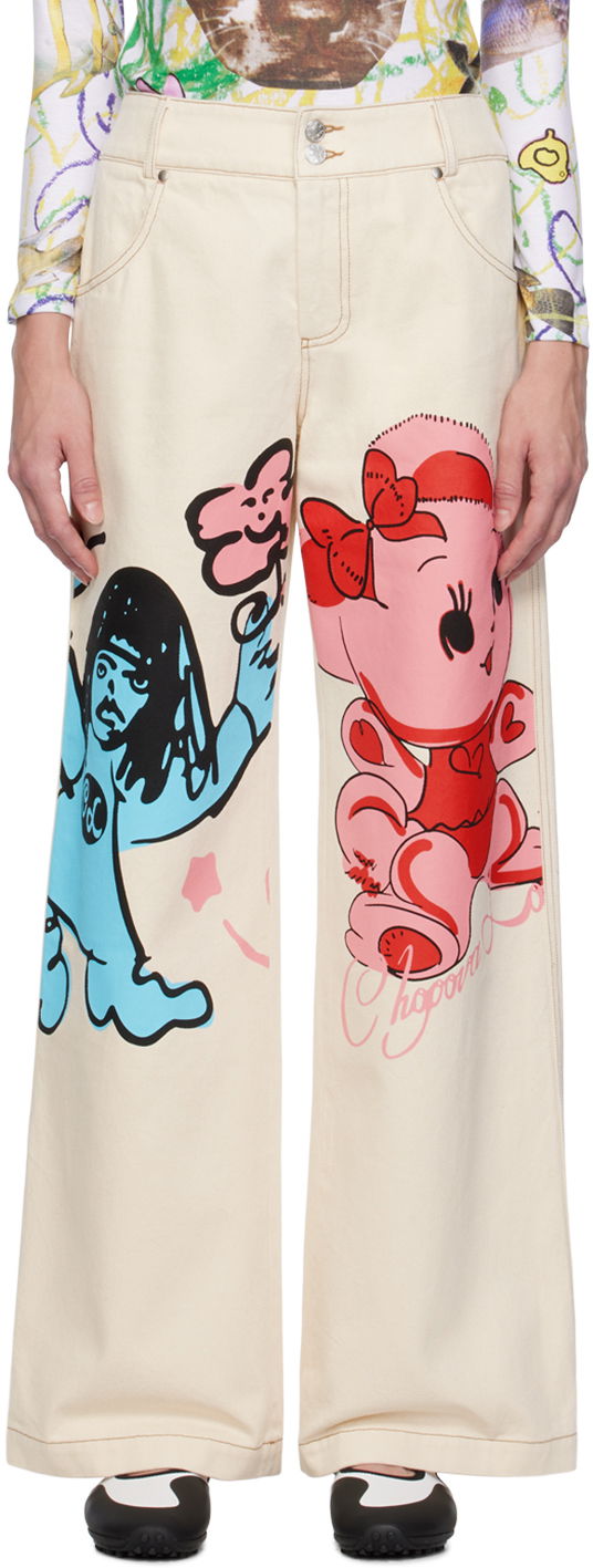 Jeans Chopova Lowena Graphic Print Wide-Leg Jeans Beige | 4062