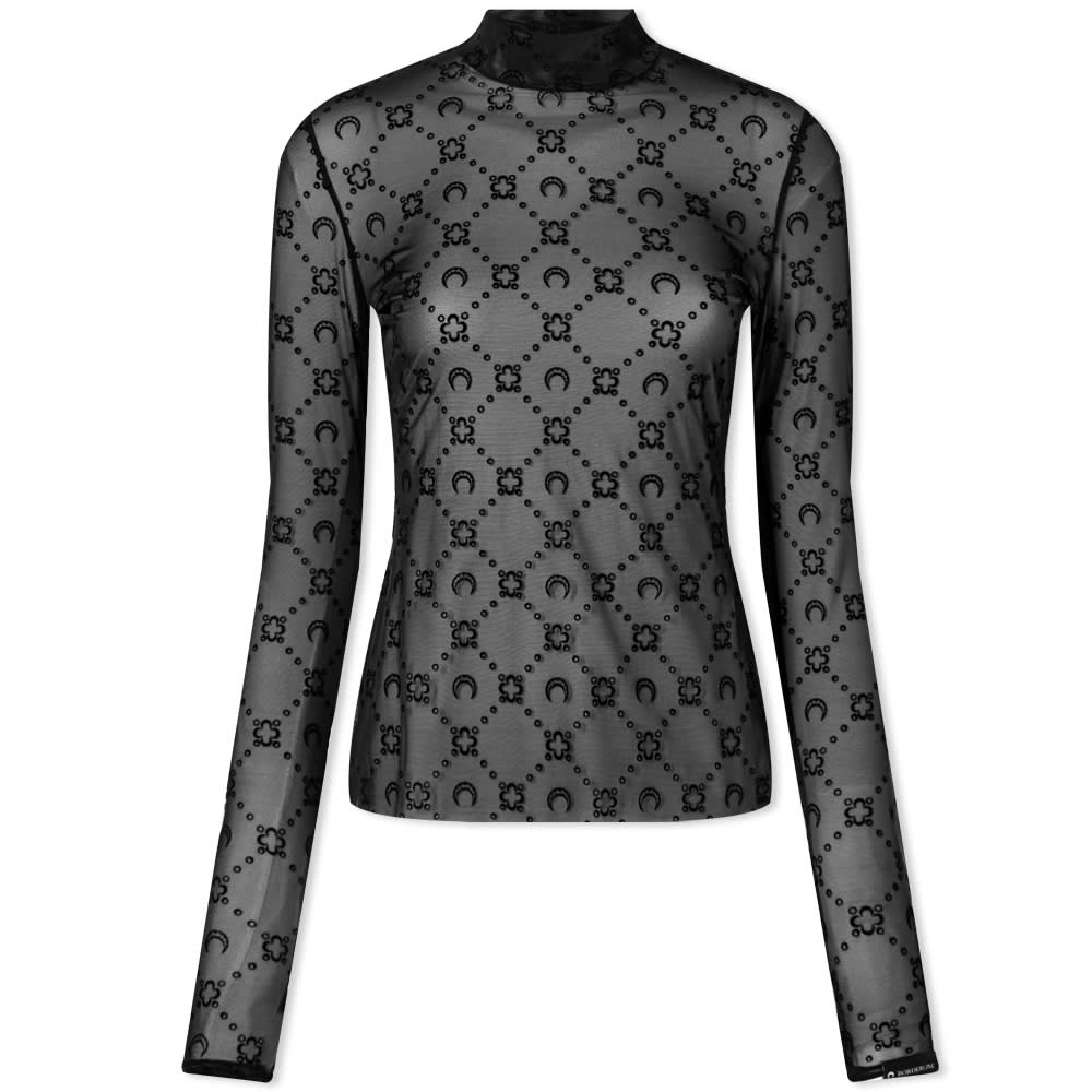T-paita Marine Serre Moonogram Flocked Mesh Second Skin Top Musta | UW033ICONWSS23-00, 0