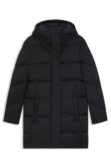 Puffer takki BOSS Water-repellent Hooded Quilted Puffer Jacket with Piping Musta | 50546834