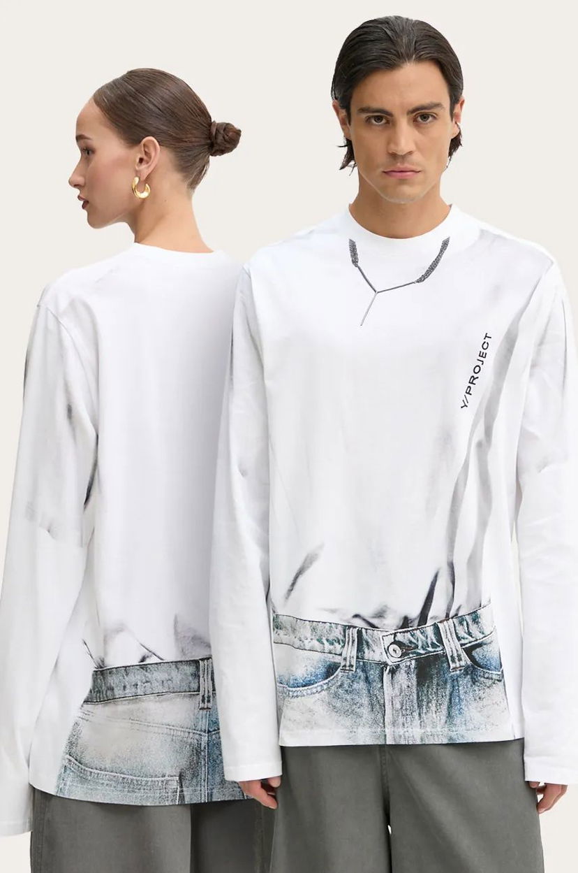 T-paita Y/PROJECT Trompe L'oeil Long Sleeve Graphic T-Shirt Valkoinen | 204TS021