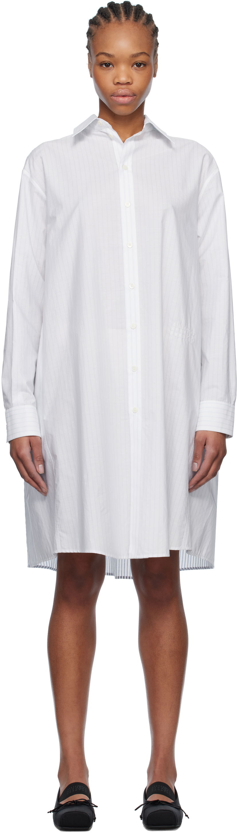 Mekko Maison Margiela MM6 Maison Margiela Spliced Striped Cotton Poplin Midi Shirt Dress Valkoinen | S52DD0059 M35252