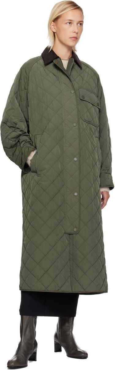 Takit Max Mara Coccole Quilted Long Coat with Corduroy Collar Vihreä | 2525496092600, 3