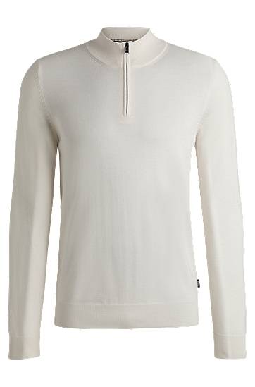Villapaita BOSS Virgin Wool Zip-Neck Sweater Valkoinen | 50528300