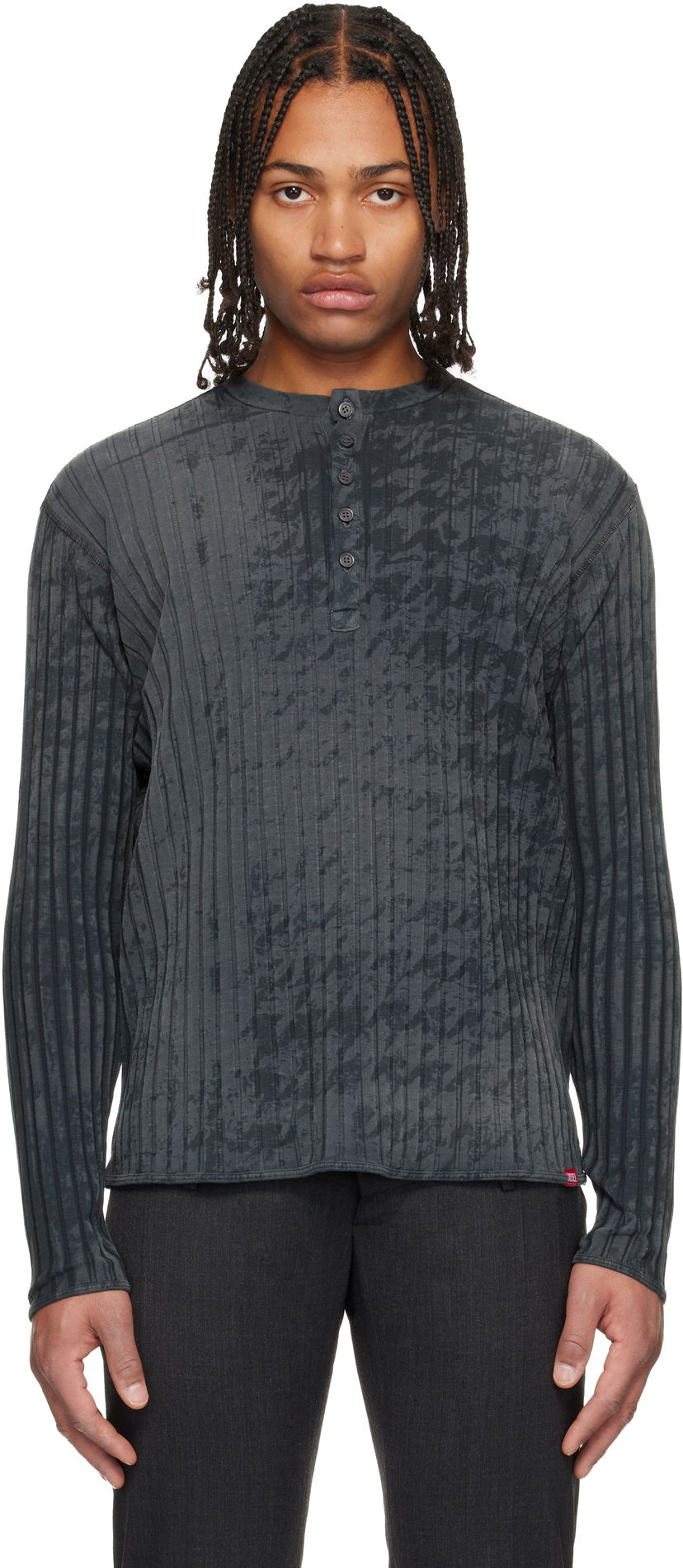 T-paita Diesel T-Ally-Pie Long Sleeve Patterned Ribbed Henley Harmaa | A21589-0QKBU-02A