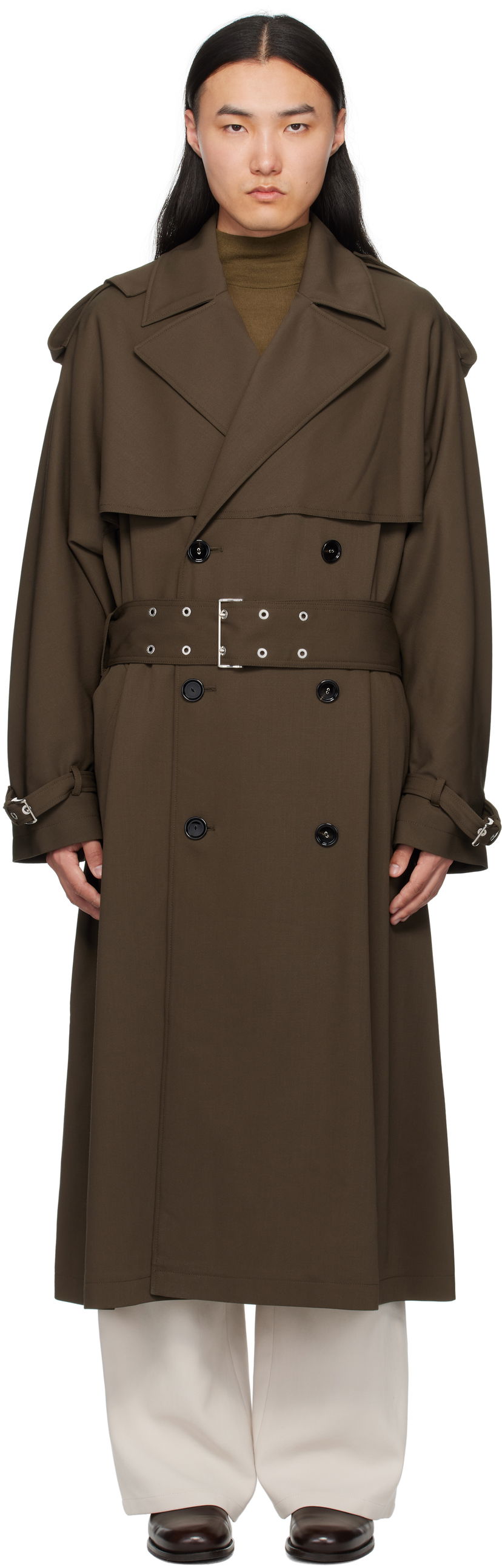 Trenssitakki AMI AMI Paris Wool Trench Coat Vihreä | HJK604.WV0067
