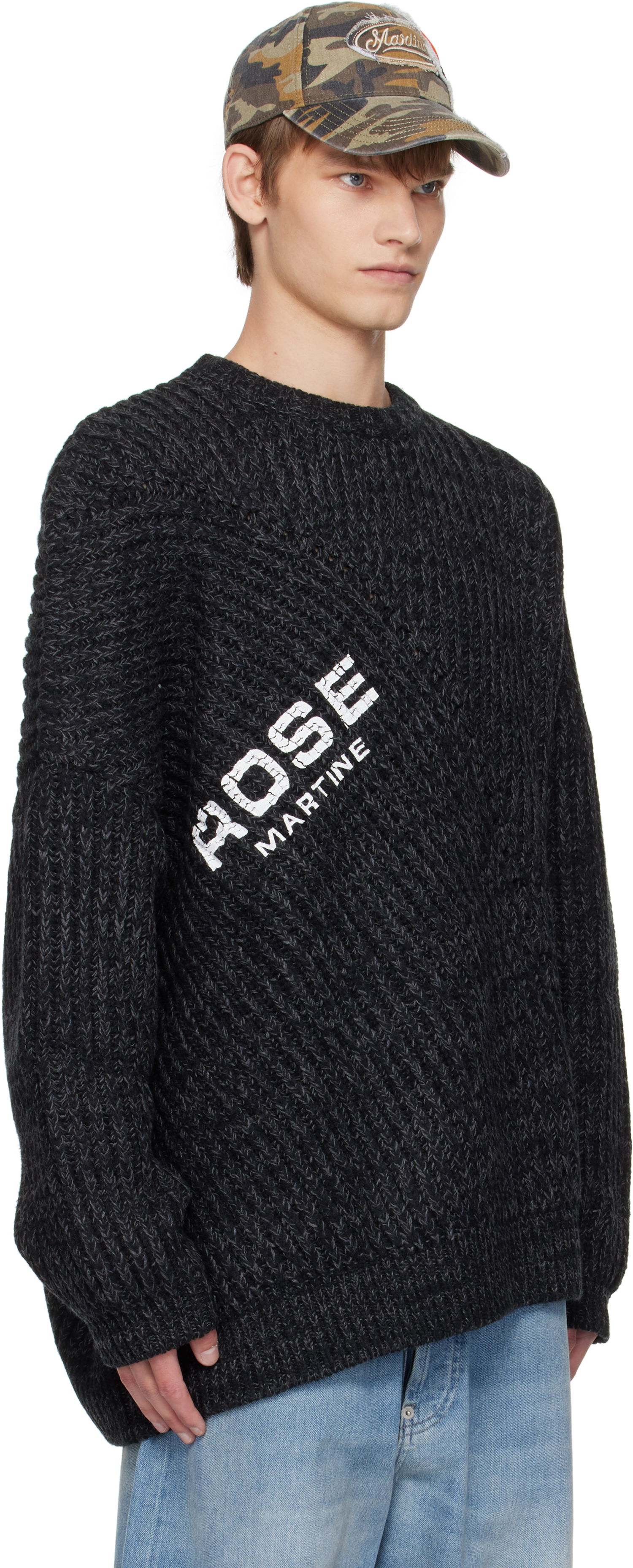 Villapaita Martine Rose Martine Rose Engineered Fisherman Rib Sweater Musta | 971YA03053, 1