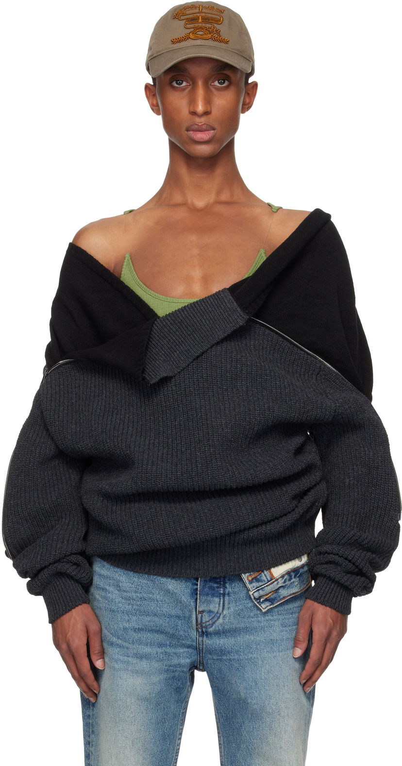 Villapaita Y/PROJECT Zip Insert High Neck Sweater Harmaa | 206SW008