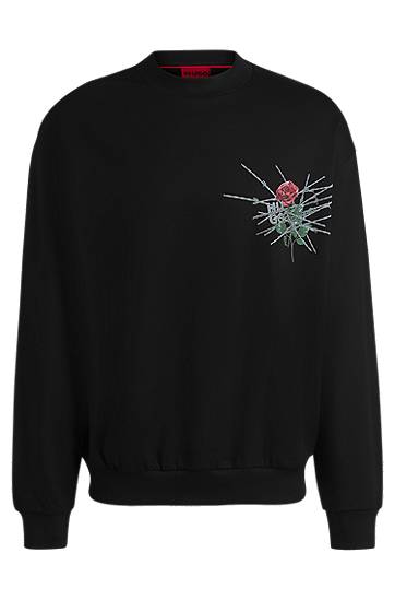Villapaita BOSS Relaxed-Fit Sweatshirt with Rose Graphic Musta | 50532094