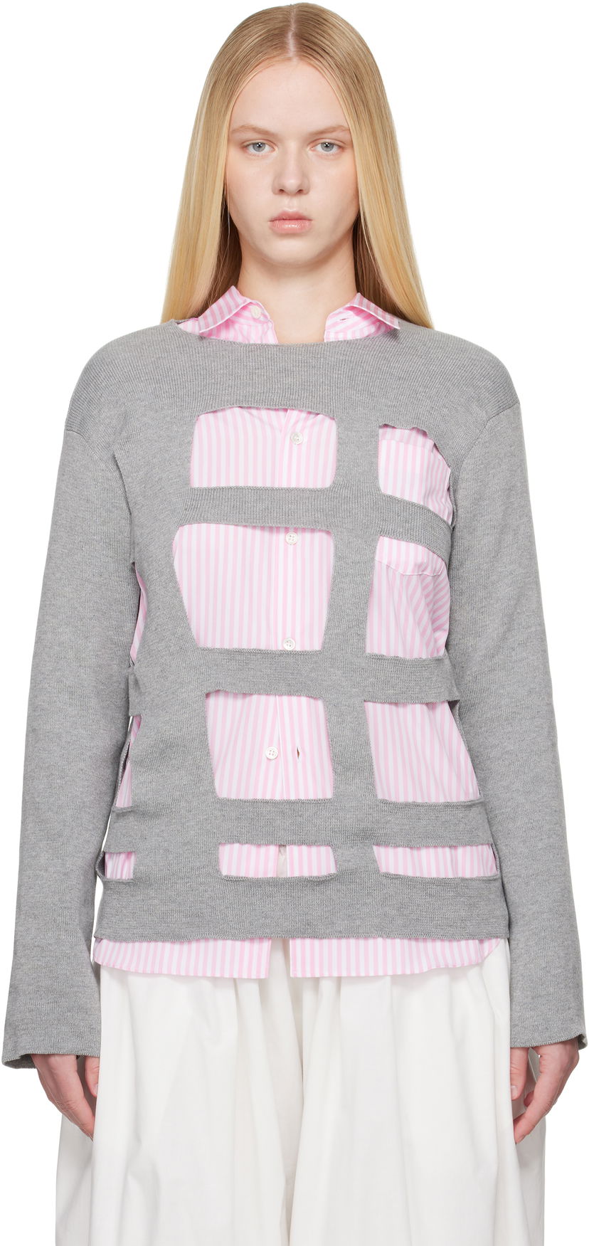 Villapaita Comme des Garçons Comme des Garçons Shirt Geometric Cutouts Sweater Harmaa | FO-N002-S25