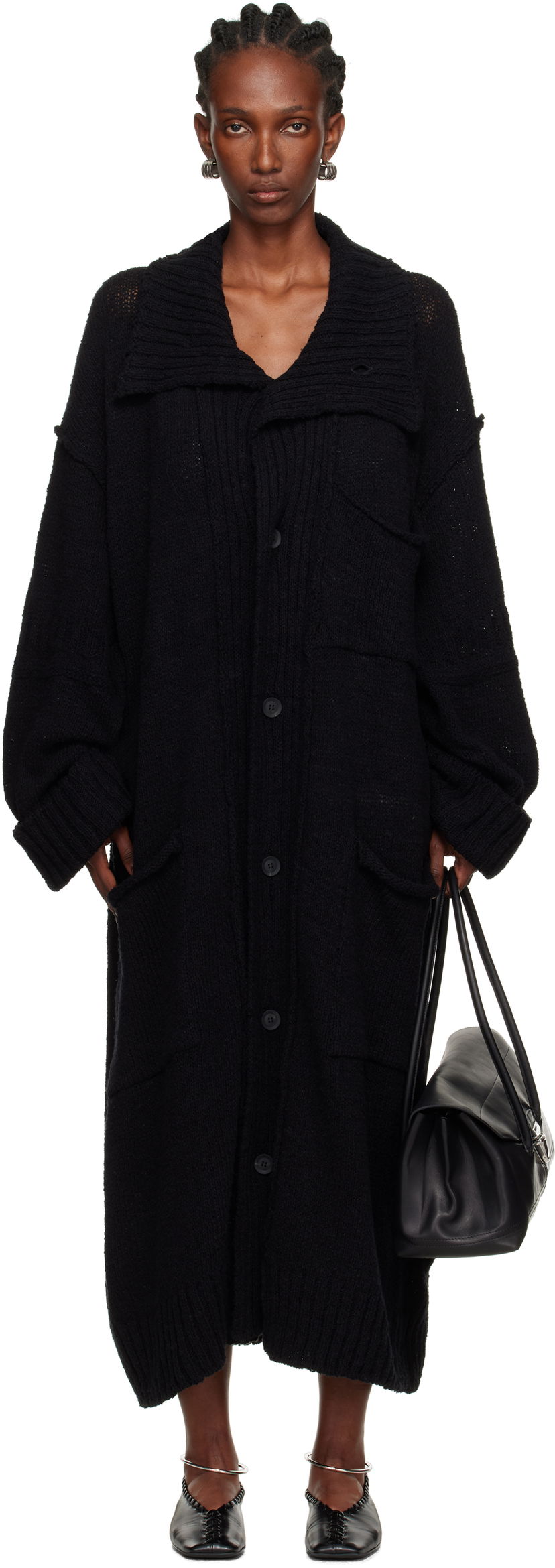 Villapaita Yohji Yamamoto Yohji Yamamoto Plain Stitch Pocket Long Cardigan Musta | HL-K78-091