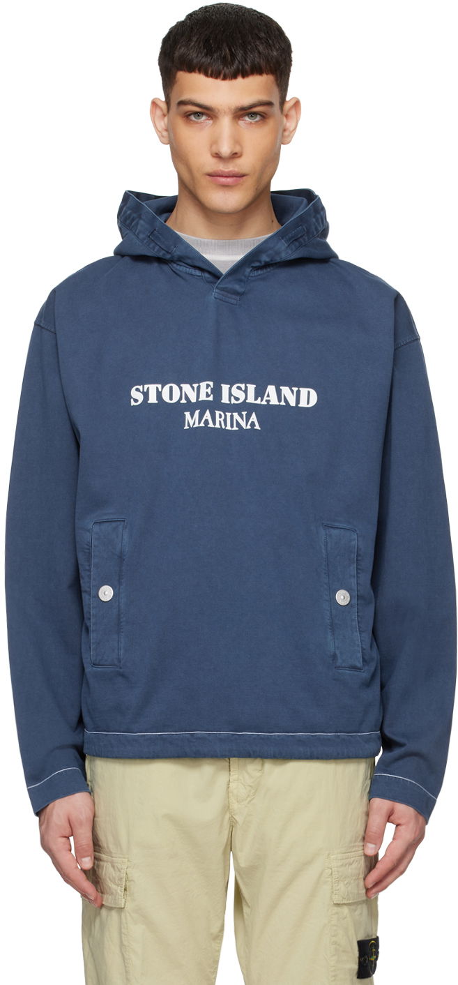 Huppari Stone Island Navy Old Treatment Hoodie Sininen | 8015615X2