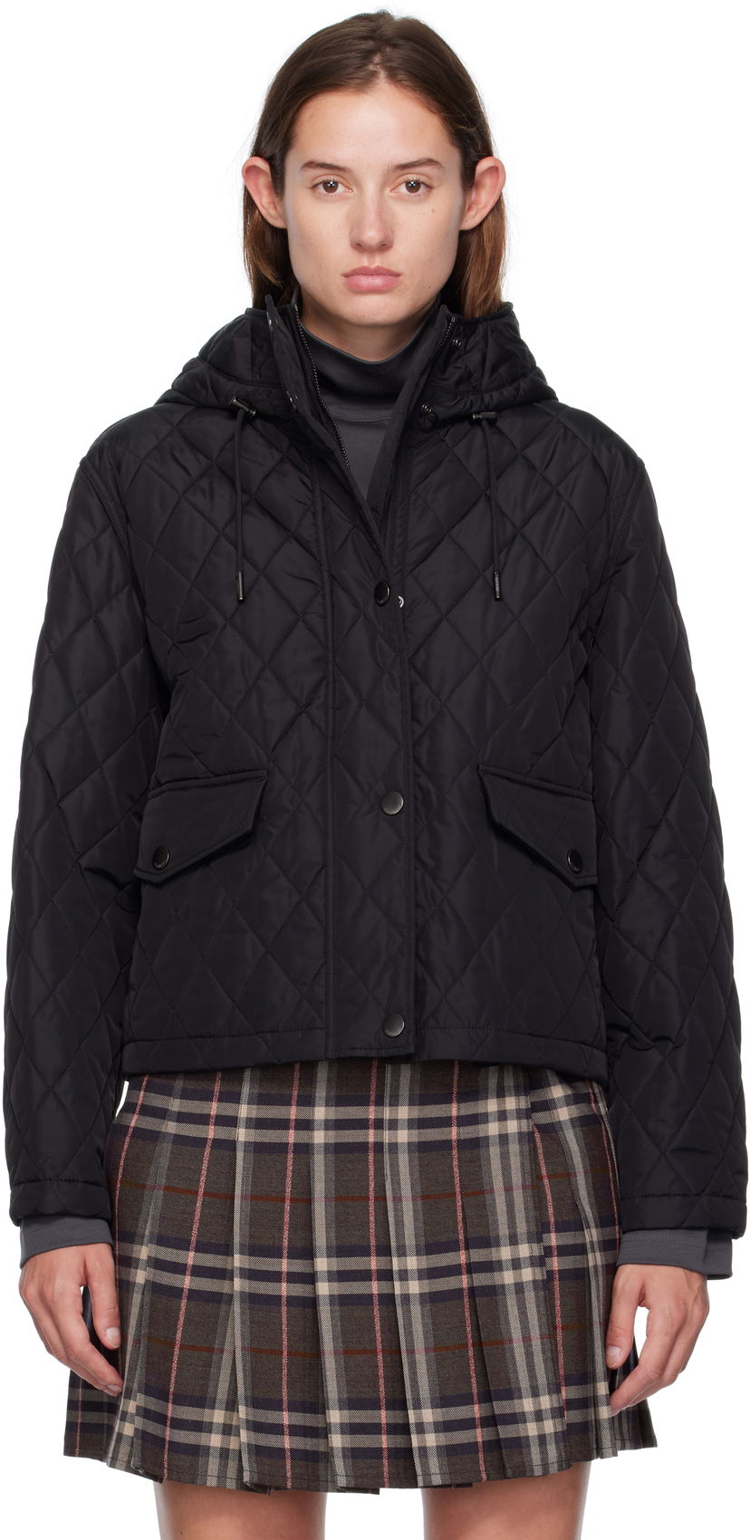 Takki Burberry Burberry Pembroke Quilted Hooded Jacket Musta | 8113838
