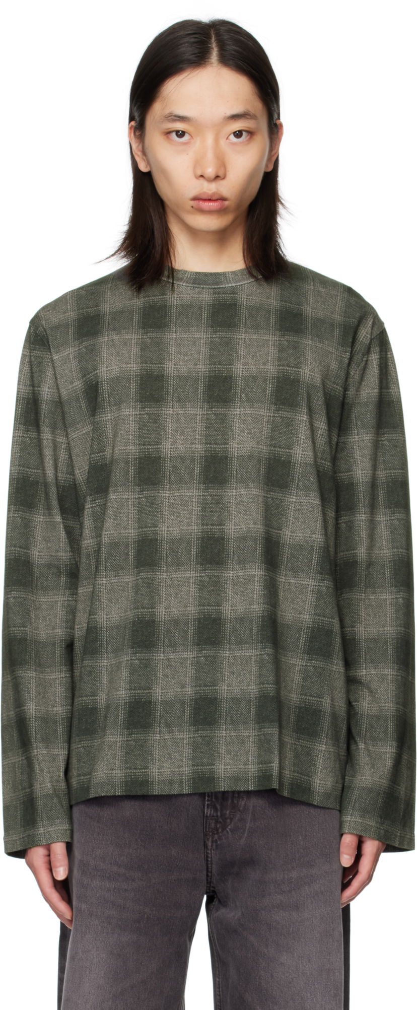 T-paita OUR LEGACY Our Legacy Box Check Long Sleeve T-Shirt Vihreä | M4256BO