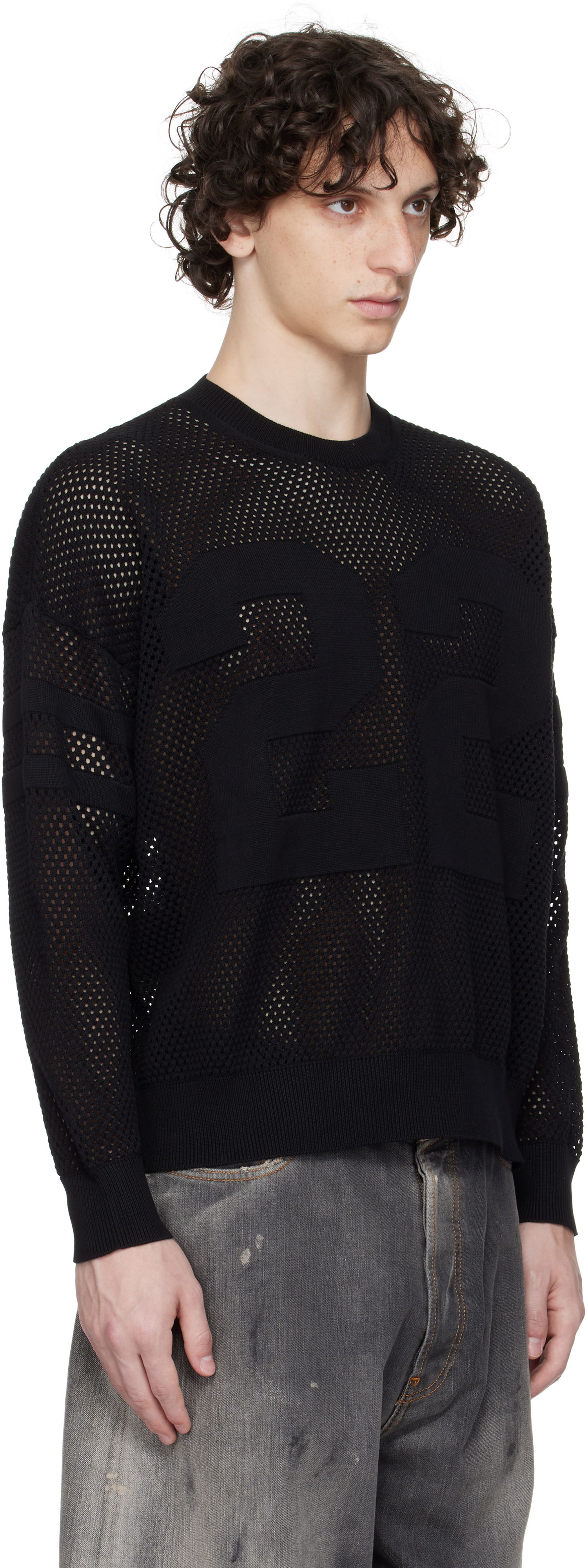 Villapaita AMIRI AMIRI '22' Mesh Crewneck Sweater Musta | AMKNCW1040, 1