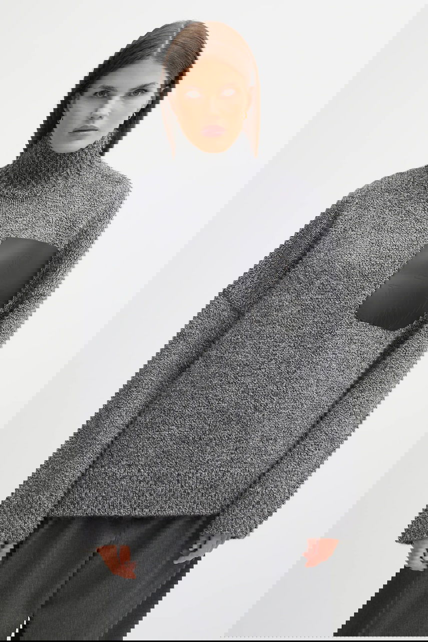 Villapaita JW Anderson JW Anderson Turtleneck Wool Blend Sweater with Leather Patch Pocket Harmaa | KW1292.YN0367, 0