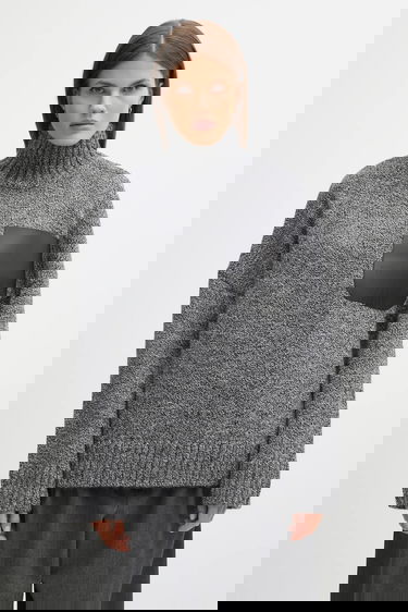 Villapaita JW Anderson JW Anderson Turtleneck Wool Blend Sweater with Leather Patch Pocket Harmaa | KW1292.YN0367, 0
