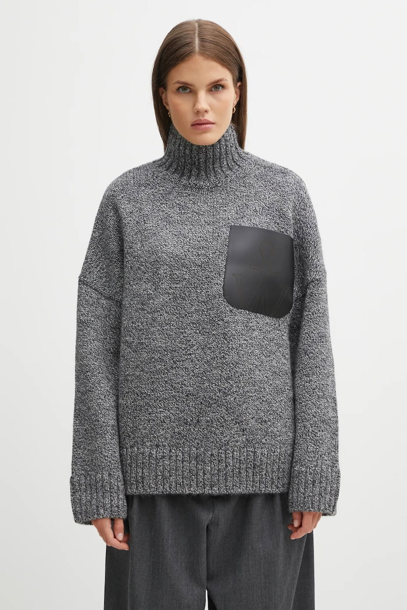 Villapaita JW Anderson JW Anderson Turtleneck Wool Blend Sweater with Leather Patch Pocket Harmaa | KW1292.YN0367